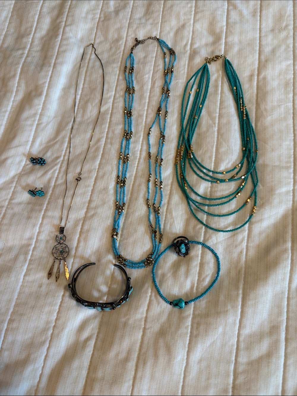 Turquoise Beaded Statement Necklace and Bracelet Set